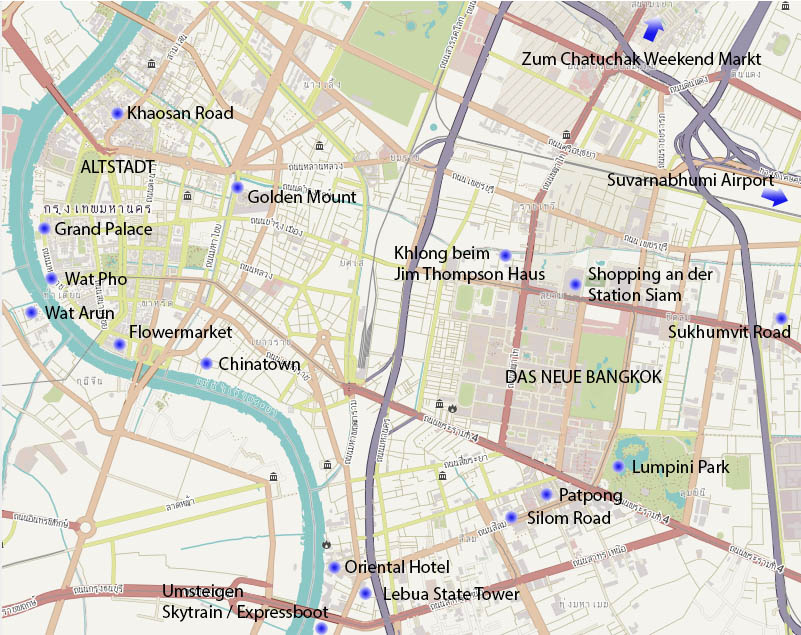 Stadtplan | Karte von Bangkok mit Sehenswürdigkeiten